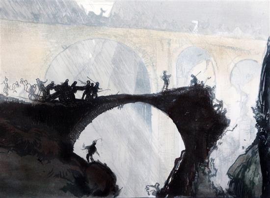 Frank Brangwyn (1867-1956) and Yoshijuro Urushibara (1888-1953) Devils Bridge, St. Gothard Pass 15 x 21.75in.